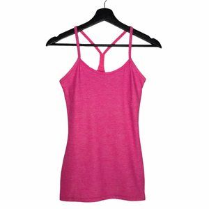 Lululemon Womens Power Y Tank Top 4 Racerback Heathered Neon Pink Built In Bra